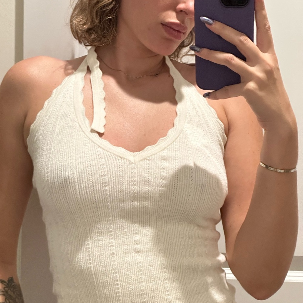Reformation Cream Halter Knit Top